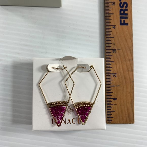 Panacea Earrings Seed Bead Gold Tone 2" Geometric Hoop Style Loop Closure New - Picture 2 of 5